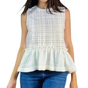 ENGLISH FACTORY Women’s Sleeveless Shirred Peplum Top White Size Small